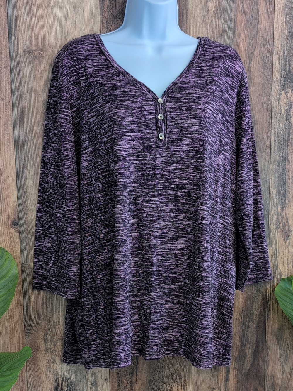 croft & barrow Marled Heathered Henley Tunic Top 2X    T246